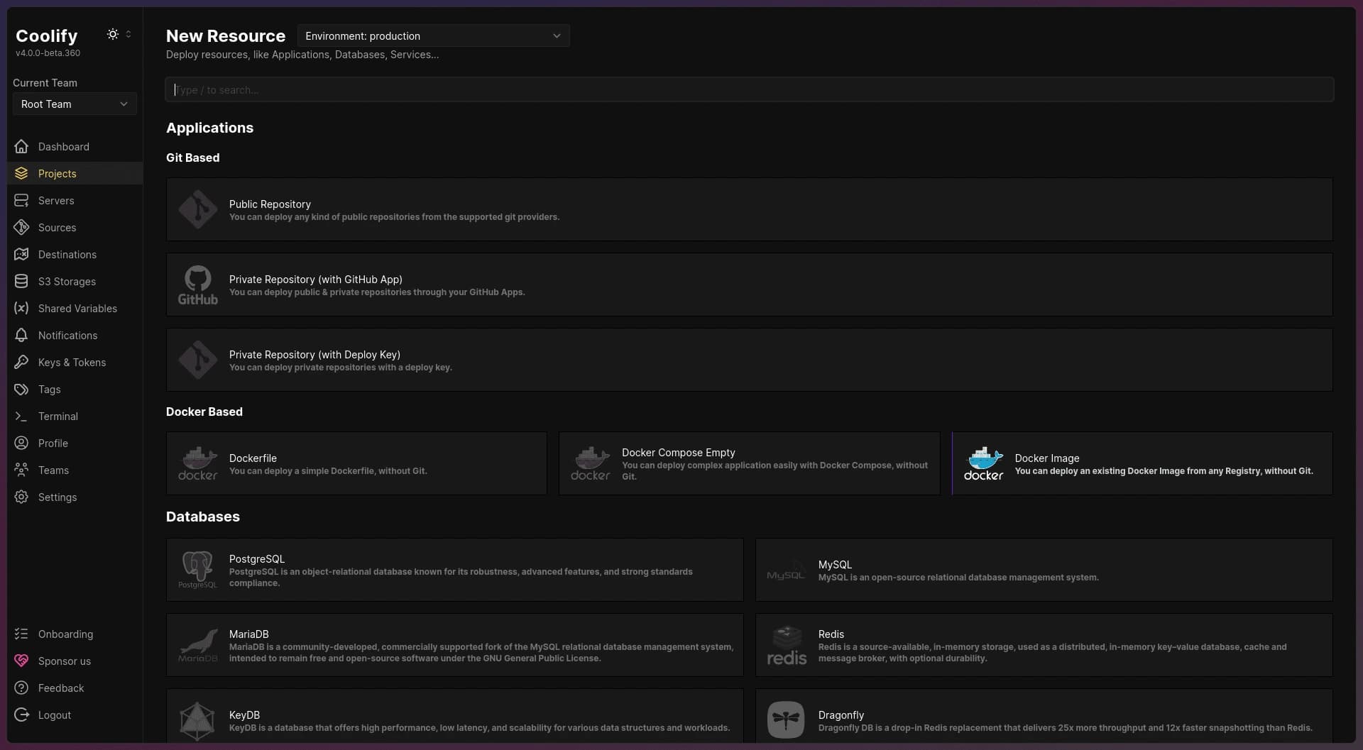 New resource configuration page